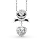 Bortwide "Bat Bow Tie" Skull Heart Cut Sterling Silver Necklace