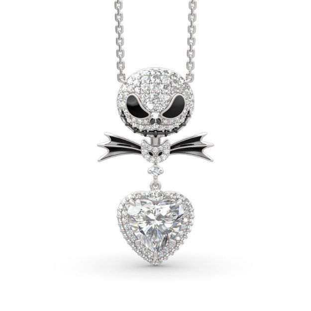 Bortwide "Bat Bow Tie" Skull Heart Cut Sterling Silver Necklace