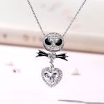 Bortwide "Bat Bow Tie" Skull Heart Cut Sterling Silver Necklace