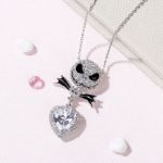 Bortwide "Bat Bow Tie" Skull Heart Cut Sterling Silver Necklace