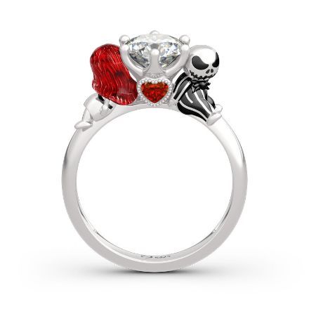 Bortwide Hug Me "Magic of Love" Skull Couple Round Cut Sterling Silver Ring