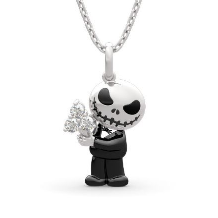 Bortwide "Romantic Skull" Round Cut Sterling Silver Necklace