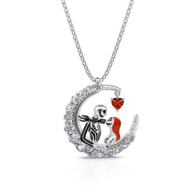 Bortwide "Everlasting Love" Skull Couple Heart Cut Sterling Silver Necklace