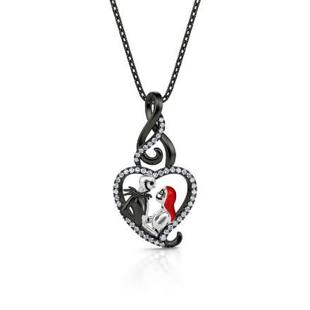 Bortwide "Everlasting Love" Skull Couple Sterling Silver Necklace