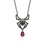 Bortwide Black Tone Spider with Skull Head Sterling Silver Necklace