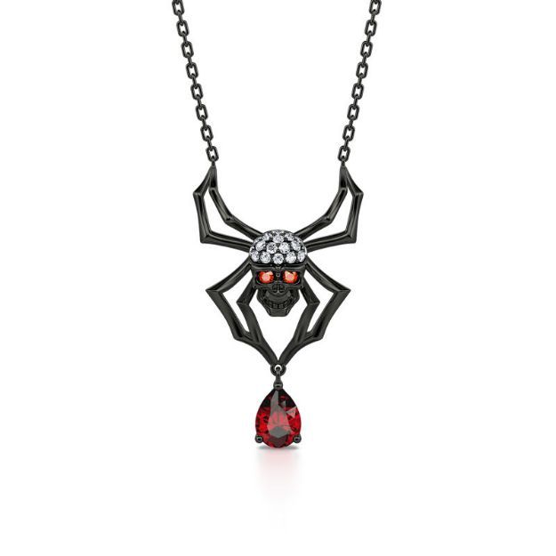 Bortwide Black Tone Spider with Skull Head Sterling Silver Necklace