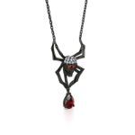 Bortwide Black Tone Spider with Skull Head Sterling Silver Necklace