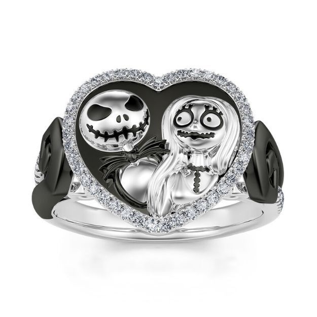 Bortwide "Treasures Love" Skull Couple Two Tone Sterling Silver Ring