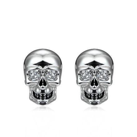 Bortwide "Skeleton Knight" Skull Design Sterling Silver Stud Earrings