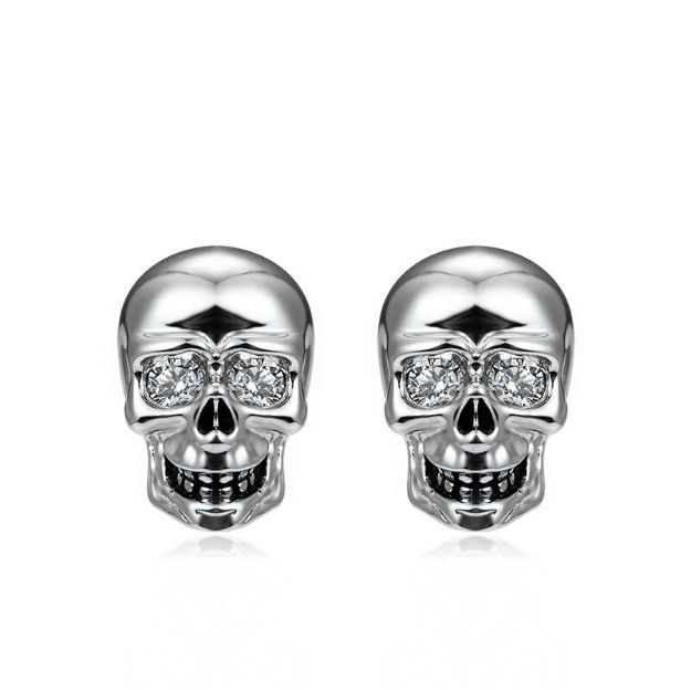 Bortwide "Skeleton Knight" Skull Design Sterling Silver Stud Earrings