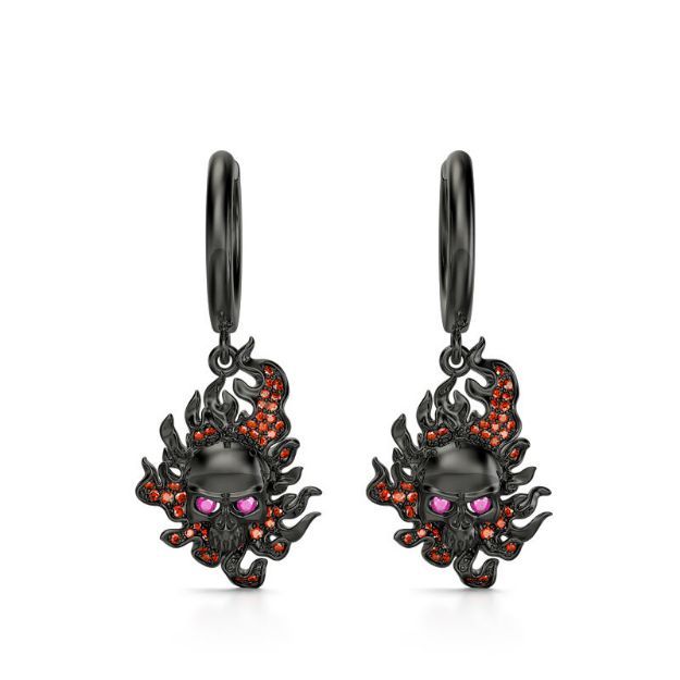 Bortwide "Burning Ghost" Skull Flame Sterling Silver Earrings