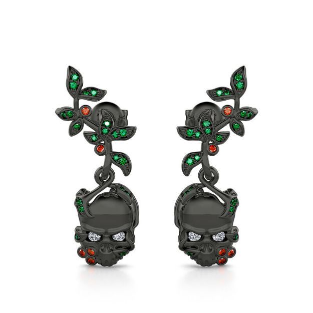 Bortwide "Rebirth" Skull Leaves Sterling Silver Earrings