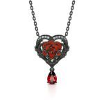 Bortwide "Never Ending Love" Skeleton Hands & Rose Sterling Silver Necklace