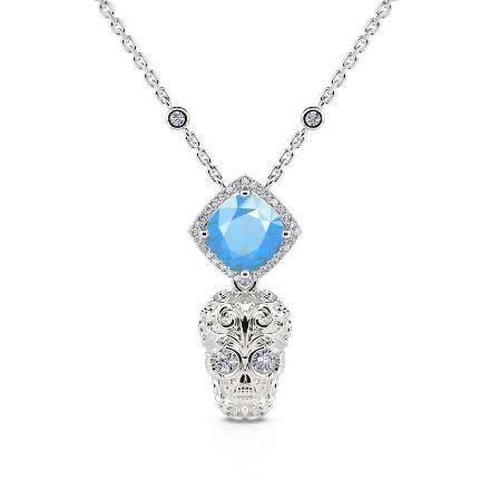 Bortwide "Departed Soul" Sugar Skull Sterling Silver Necklace