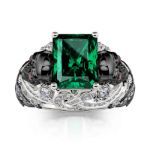 Bortwide "Intricate Beauty" Skull Butterfly Design Emerald Cut Sterling Silver Ring