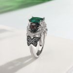 Bortwide "Intricate Beauty" Skull Butterfly Design Emerald Cut Sterling Silver Ring