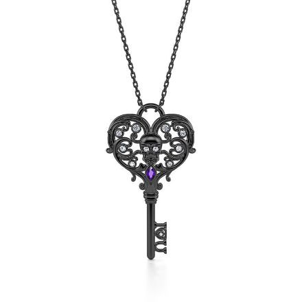 Bortwide "Never Ending Love" Skull Key Design Sterling Silver Necklace