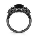 Bortwide"Eternal Love" Black Skull Cushion Cut Gothic Sterling Silver Ring