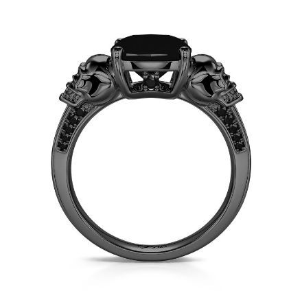 Bortwide"Eternal Love" Black Skull Cushion Cut Gothic Sterling Silver Ring