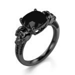 Bortwide"Eternal Love" Black Skull Cushion Cut Gothic Sterling Silver Ring