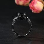 Bortwide"Eternal Love" Black Skull Cushion Cut Gothic Sterling Silver Ring