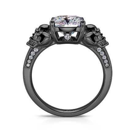 Bortwide "Eternal Love" Black Skull Cushion Cut Gothic Sterling Silver Ring