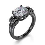 Bortwide "Eternal Love" Black Skull Cushion Cut Gothic Sterling Silver Ring