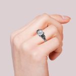 Bortwide "Eternal Love" Black Skull Cushion Cut Gothic Sterling Silver Ring