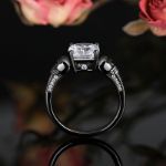 Bortwide "Eternal Love" Black Skull Cushion Cut Gothic Sterling Silver Ring