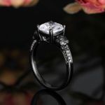 Bortwide "Eternal Love" Black Skull Cushion Cut Gothic Sterling Silver Ring