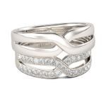 Bortwide Crossover Round Cut Sterling Silver Band Set