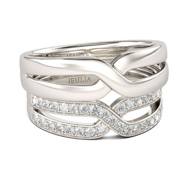 Bortwide Crossover Round Cut Sterling Silver Band Set