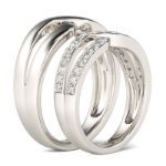 Bortwide Crossover Round Cut Sterling Silver Band Set