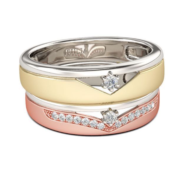 Bortwide Two Tone Round Cut Sterling Silver Band Set