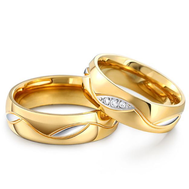 Bortwide Gold Tone Titanium Steel Couple Rings