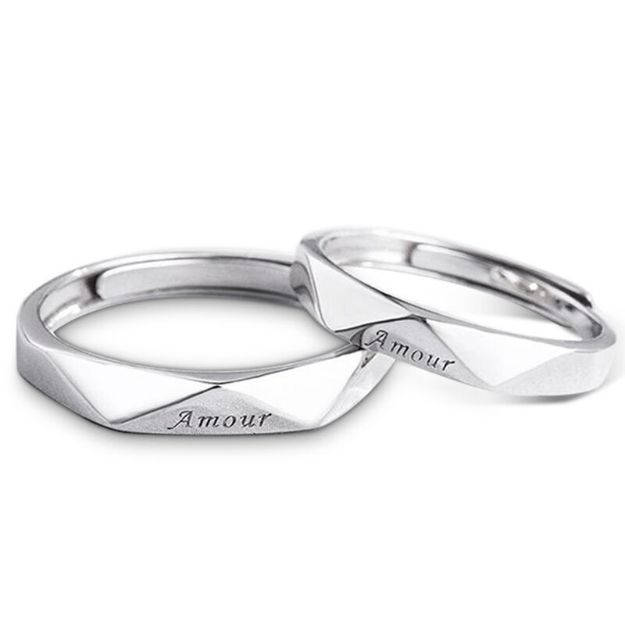 Bortwide Engraved Sterling Silver Couple Rings