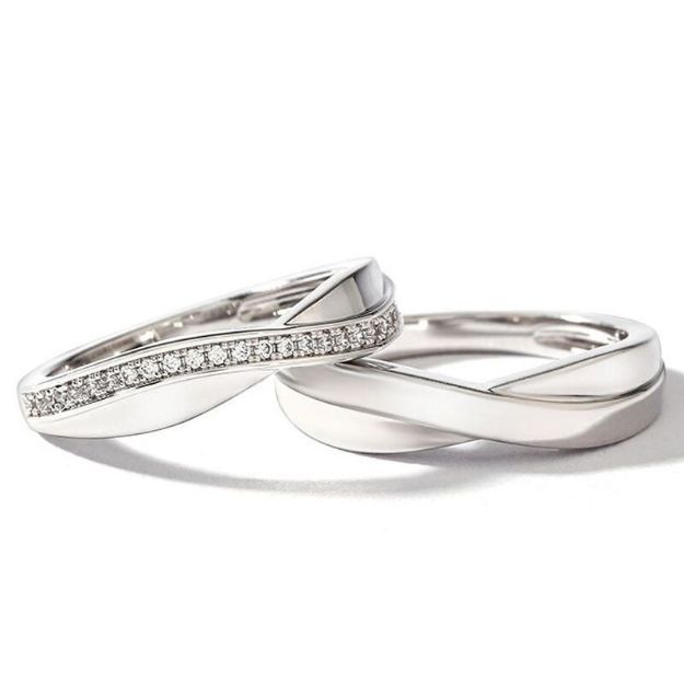 Bortwide Stylish Crossover Sterling Silver Couple Rings