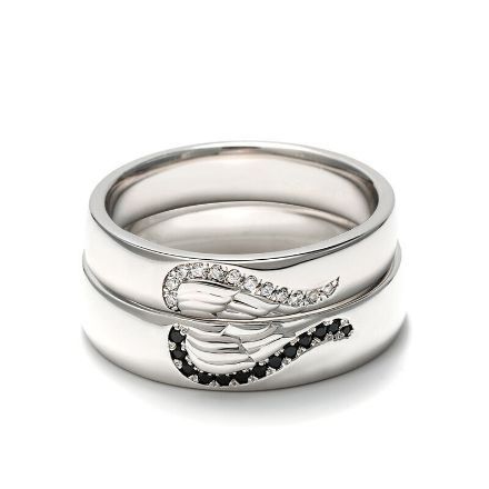 Bortwide Angel Wings Creative Engraved Sterling Silver Couple Rings
