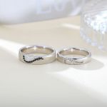 Bortwide Angel Wings Creative Engraved Sterling Silver Couple Rings