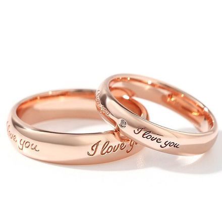 Bortwide "I Love You" Rose Gold Tone Sterling Silver Couple Rings