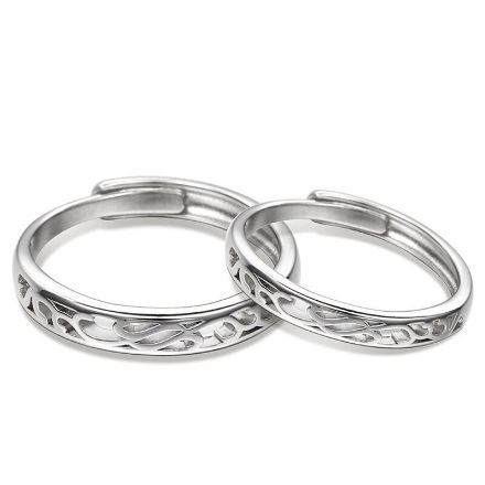 Bortwide "Endless Love" Vine Flower Design Adjustable Sterling Silver Couple Rings