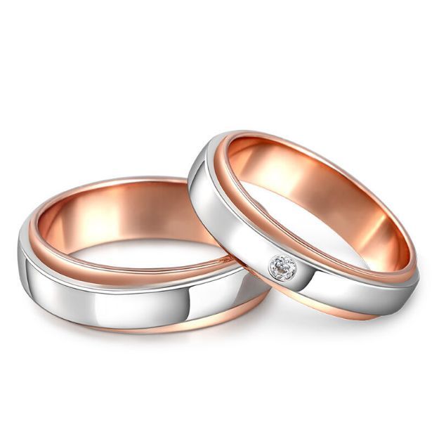 Bortwide "Forever Promise" Two Tone Sterling Silver Couple Rings