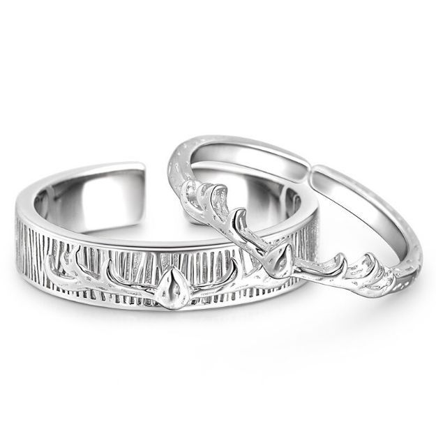 Bortwide "Elk Antlers" Adjustable Sterling Silver Couple Rings