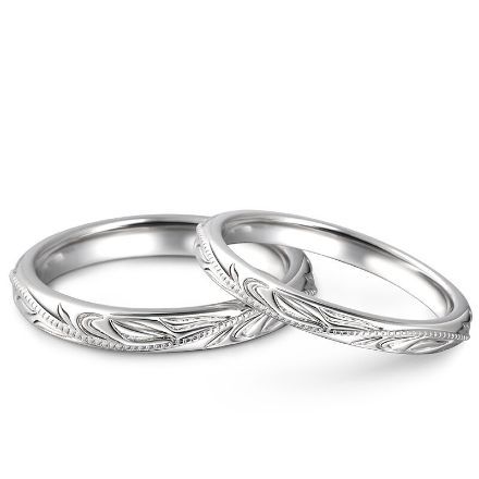 Bortwide "Always & Forever" Unique Leaf Carved Sterling Silver Couple Rings