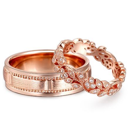 Bortwide Floral and Leaf Carved Unique Sterling Silver Band Set