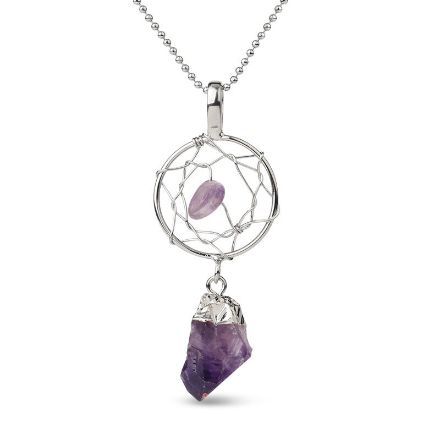 Bortwide "Calm Tenderness" Dream Catcher Irregular Natural Amethyst Necklace