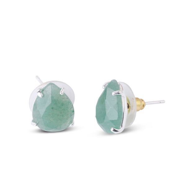 Bortwide "Soothing Energy" Pear Shaped Natural Green Aventurine Stud Earrings