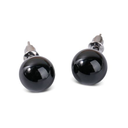 Bortwide "Believe in Yourself" Round Natural Black Agate Stud Earrings