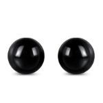 Bortwide "Believe in Yourself" Round Natural Black Agate Stud Earrings