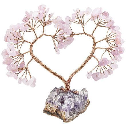 Bortwide "Radiate Love" Heart-Shaped Natural Rose Quartz Feng Shui Tree